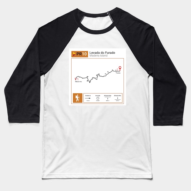 Madeira Island PR10 LEVADA DO FURADO trail map Baseball T-Shirt by Donaby